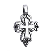 Silver cross pendant on a white background